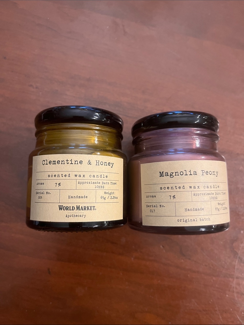 Two World market candles Magnolia Peony and Clementine Honey Scented